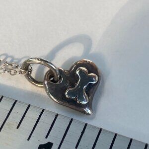 Sweet little sterling silver dog bone on heart charm on sterling silver chain